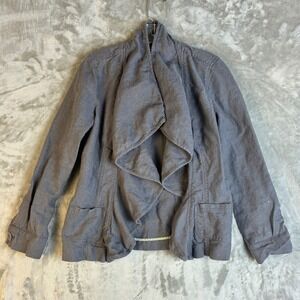 Laura Ashley Womens Gray 100% Linen Waterfall Draped Open Front Jacket Size 4